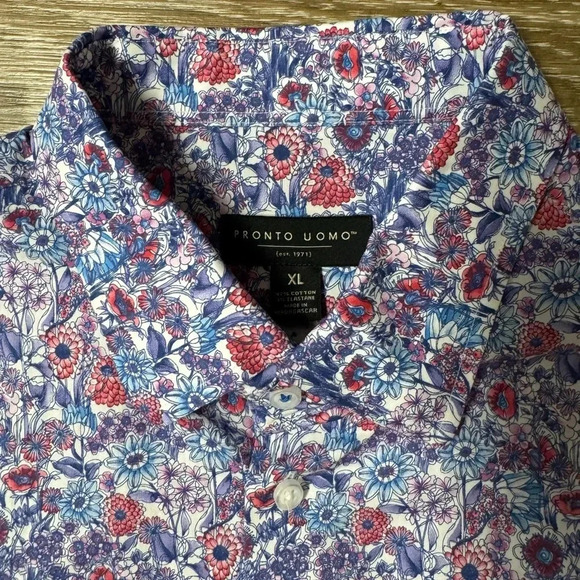 Men’s XL Floral Short Sleeve Button Down Shirt Pronto Uomo Men’s Warehouse EUC - Picture 3 of 7
